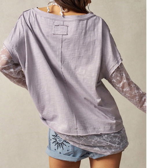 Boho V neck Floral Print Semi Sheer Oversized Long Sleeve top - Picture 5 of 5